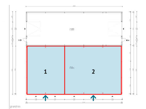 Neubau-Gewerbehalle im Gewerbegebiet „Schmiedestraße“ zu vermieten! - Grundriss // Hallenabteil 1 + 2 (42383)
