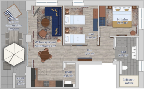 Voll ausgestattetes, luxuriöses Penthouse mit Urlaubsflair und Weitblick - Grundriss (43036)