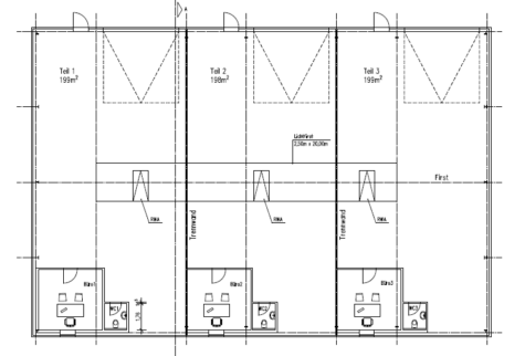 Neubau! 3 x Hallenabteil mit jeweils 200 m² im Gewerbegebiet Schirum zu vermieten! - Grundriss Lagerhalle (43812)